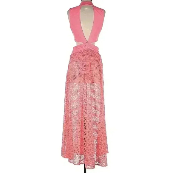 Patbo Crochet Cut Out Maxi Dress Medium 6 8 Beach Coral Plunge Beach Monstera - Picture 6 of 7